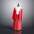 Stylish Red Cardigan And Long Skirt Outfit With White Inner Top On Black Mannequin