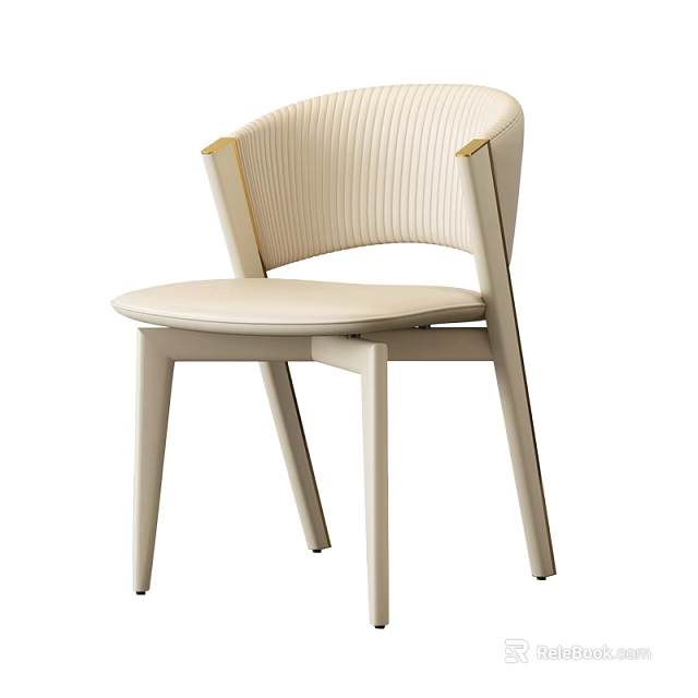 Beige Modern Dining Chair With Ribbed Backrest Golden Armrests And Sleek Legs 3d model 