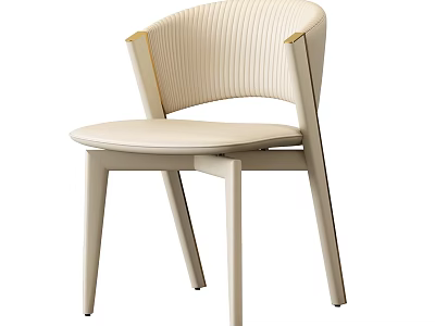Beige Modern Dining Chair With Ribbed Backrest Golden Armrests And Sleek Legs 3d model