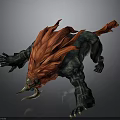 Mythical Animal With Red Mane Black Body And Long Tusks In Dynamic Stance