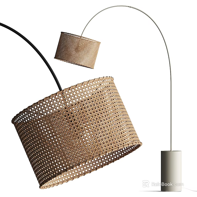 Modern Curved Floor Lamp With Woven Natural Shade And White Base 3d model 
