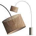 Modern Curved Floor Lamp With Woven Natural Shade And White Base