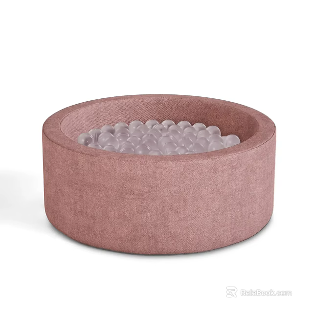 Pink Round Fabric Container Filled With Transparent Decorative Balls For Interior Use 3d model 