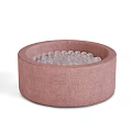 Pink Round Fabric Container Filled With Transparent Decorative Balls For Interior Use