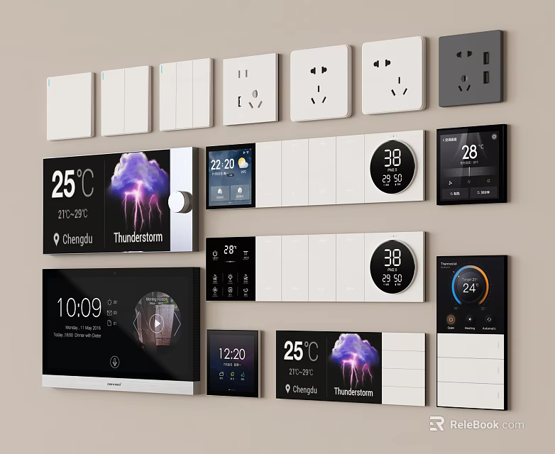 Smart Switch Panels With Temperature Display Weather Indicator And Time Function Modern Home Controls 3d model 