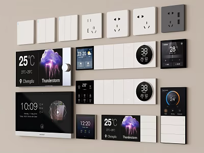Smart Switch Panels With Temperature Display Weather Indicator And Time Function Modern Home Controls 3d model