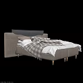 Modern Double Bed With Light Gray Upholstered Headboard And Plaid Blanket Pillows 3d model