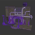 Industrial Machinery Structure With Metal Pipes Concrete Walls And Mechanical Components