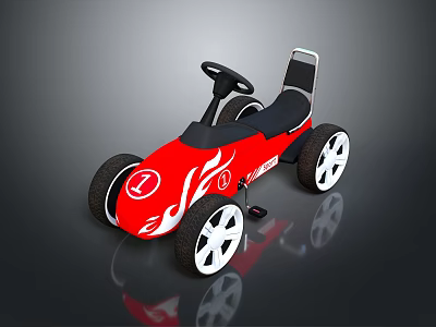 Red Kids Go Kart With Flame Design Black Seat And White Wheels 3d model