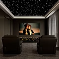Home Theater Interior With Starry Ceiling And Leather Recliners 3d model