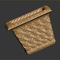 Golden Carved Square Container with Woven Texture Ornate Edges and Shiny Metallic Finish