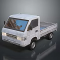 White Small Pickup Truck With Open Cargo Bed Windshield And Wheels 3d model