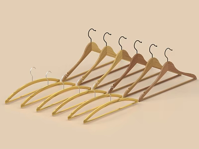 Wooden Clothes Hangers With Metal Hooks In Multiple Natural Tones For Clothing Storage 3d model
