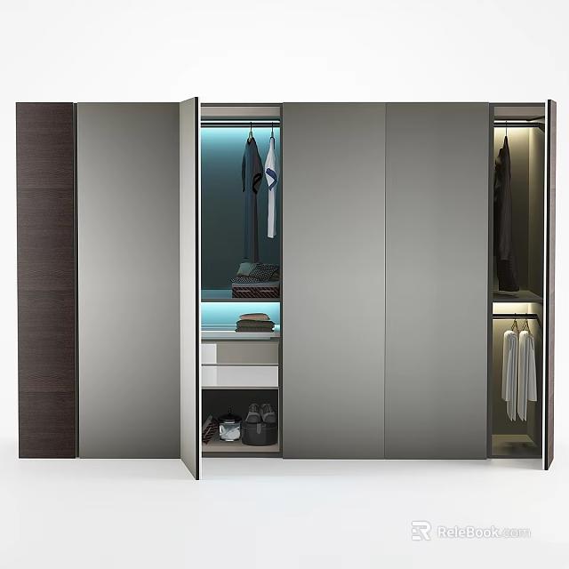 Modern Chest of Drawers Wardrobe with Mirror Doors Hanging Clothes and Folded Garments 3d model 