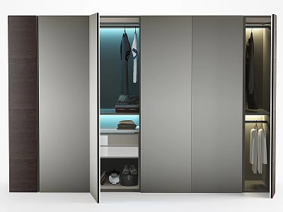 Modern Chest of Drawers Wardrobe with Mirror Doors Hanging Clothes and Folded Garments 3d model