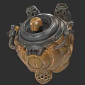 Steampunk Mechanical Helmet With Golden Skull Design For Game And Cinematic Characters
