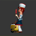 Cheerful Cartoon Ice Cream Vendor Holding Red Popsicle By Yellow Cart