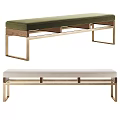 Modern Upholstered Benches With White Green Cushions Wooden Accents And Metal Frames