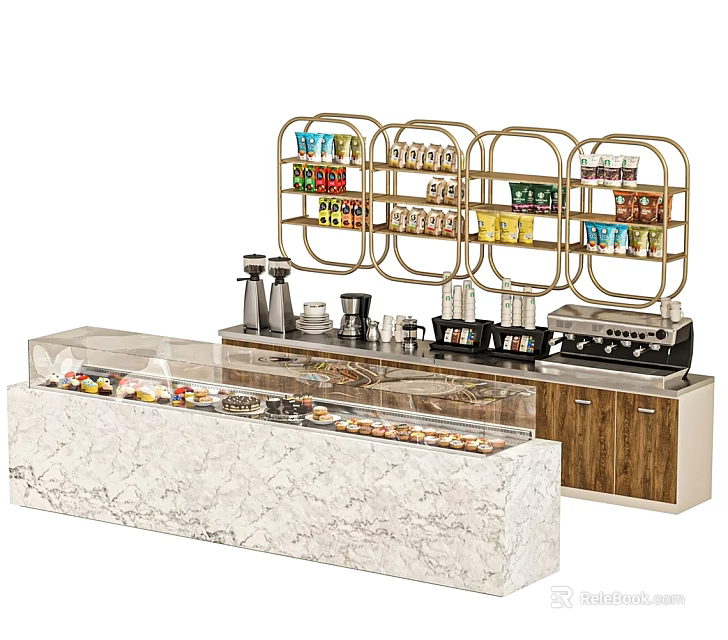 Modern TV Stand With Marble Top And Gold Frame Shelves For Living Room 3d model 