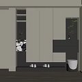 Modern Shoe Cabinet With Storage Compartments Open Shelves Drawers Shoe Bench And Decorative Plants