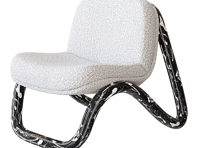 Modern Plush White Armchair With Black Curved Frame And Marble Swirl Pattern Design 3d model
