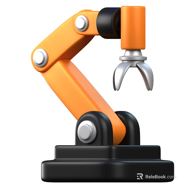 Smart Robotic Machine Featuring Orange Arm Black Base And Silver Gripper 3d model 