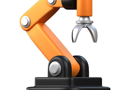 Smart Robotic Machine Featuring Orange Arm Black Base And Silver Gripper 3d model