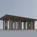 Modern Landscape Pavilion With Circular Arch Glass Screens And Columns Under Blue Sky White Clouds