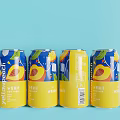Yellowpeach Canned Peach Flavor Beverage With Vibrant Fruit Design And Blue Background