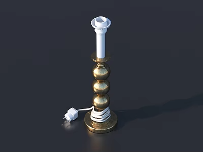 Elegant White Head Table Lamp With Golden Spherical Column And Power Cord 3d model