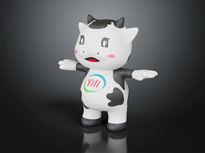 Cute Black And White Cartoon Cow Decorative Figure For Home Furniture With Yili Logo 3d model