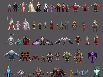 Game and Movie Characters Featuring Diverse Costumes Weapons and Fantasy Designs 3d model