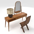 Wooden Dressing Table with Mirror Table Lamp and Matching Chair