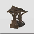 Traditional Well with Wooden Buckets and Crates as Daily Living Supplies