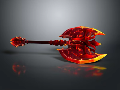 Fiery Flaming Axe Weapon With Red Orange Intricate Patterns And Decorative Handle 3d model
