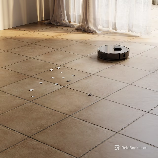 Tile Flooring With Robot Vacuum Cleaning Debris 3d model 
