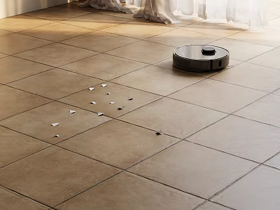 Tile Flooring With Robot Vacuum Cleaning Debris 3d model