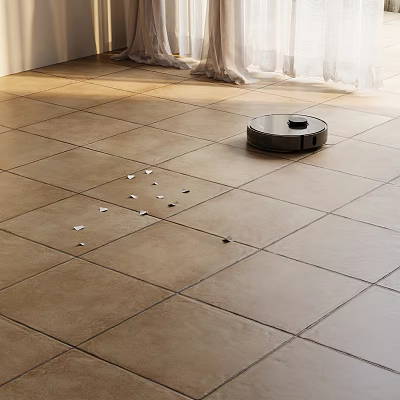 Tile Flooring With Robot Vacuum Cleaning Debris 3d model