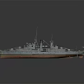 3D Model of Historical Warship With Gray And Orange Hull Superstructure And Masts