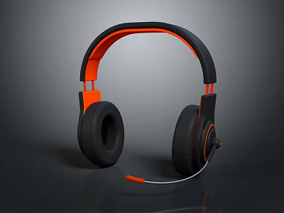 Black and Orange Over Ear Headphones with Built in Microphone and Soft Ear Cushions 3d model