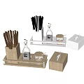 Wooden And White Condiment Bottle Holders With Chopsticks And Storage Containers