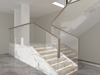 Modern Stairs Glass Handrail Stairs 3d model