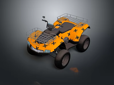 All Terrain Yellow ATV With Black Cross Patterns For Off Road Use 3d model