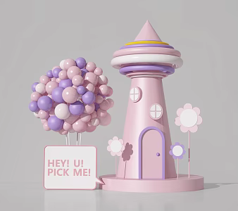 Modern Meichen photo area clock-in area window Meichen balloon Meichen display area exhibition point shopping mall Meichen 3d model