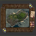 Wooden Platform Displaying Island Map With Yellow Candles And Playing Cards