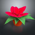 Red Poinsettia Potted Plant With Bright Green Leaves And Orange Decorative Pot