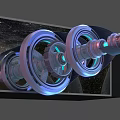 Futuristic Television With Glowing Blue Gears And Cosmic Starry Background Design
