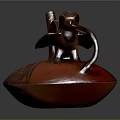 Red Monkey Sculpture Carving With Circular Base And Intricate Patterns
