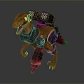 Mechanical Raptor Dinosaur Character with Orange Black Body Mechanical Backpack and Leg Armor