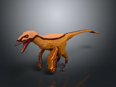 3D Rendered Dinosaur Model With Orange Brown Color Open Mouth And Sharp Teeth 3d model